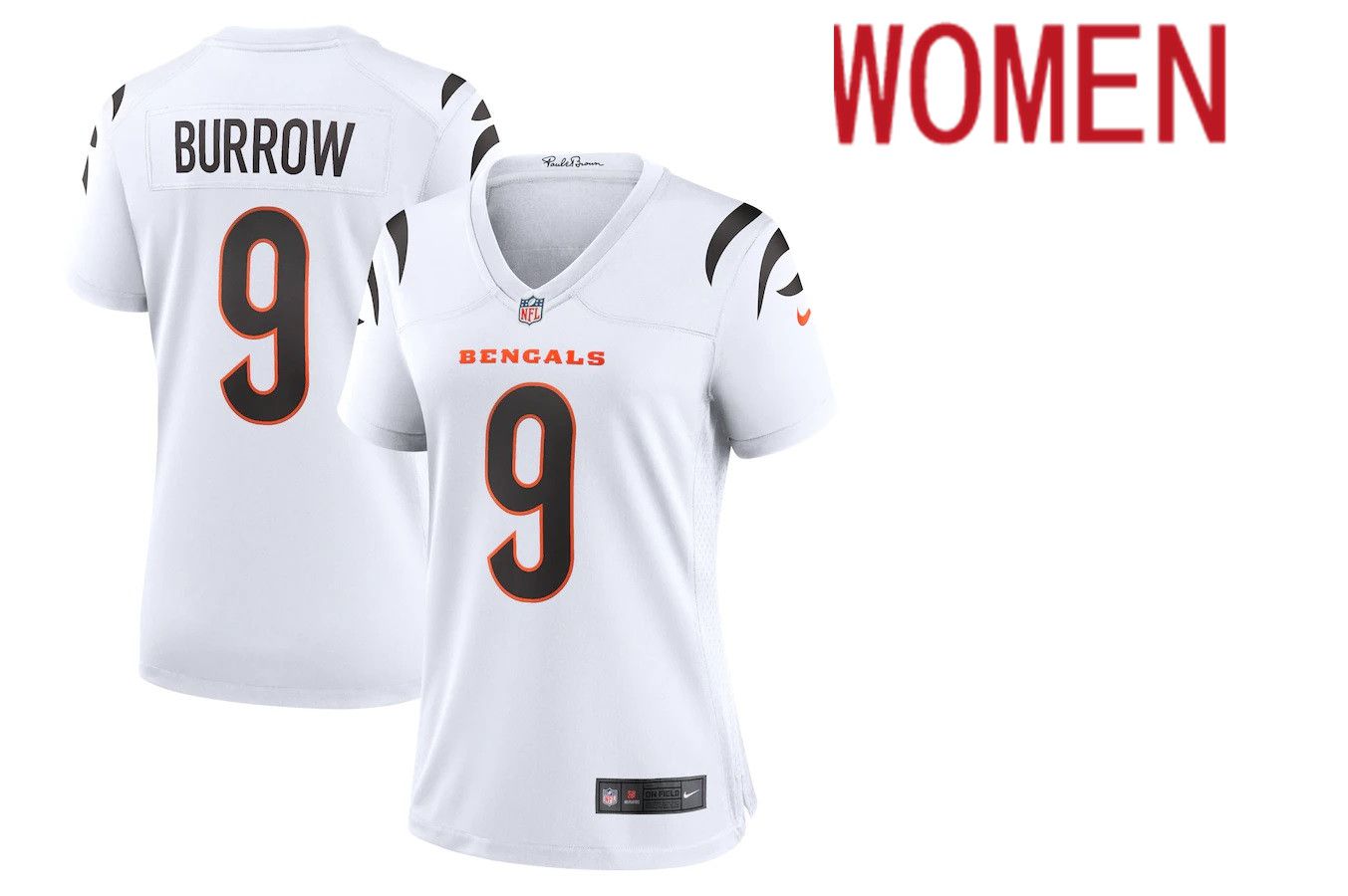 Women Cincinnati Bengals #9 Joe Burrow Nike White Game NFL Jersey